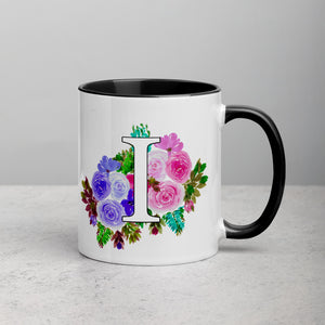 Letter I Floral Mug