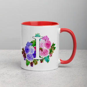 Letter I Floral Mug