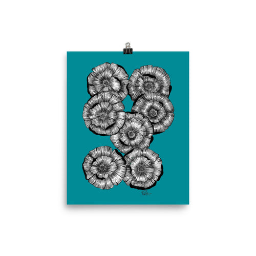 Florals on Blue - Art Print