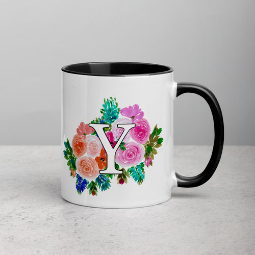 Letter Y Floral Mug