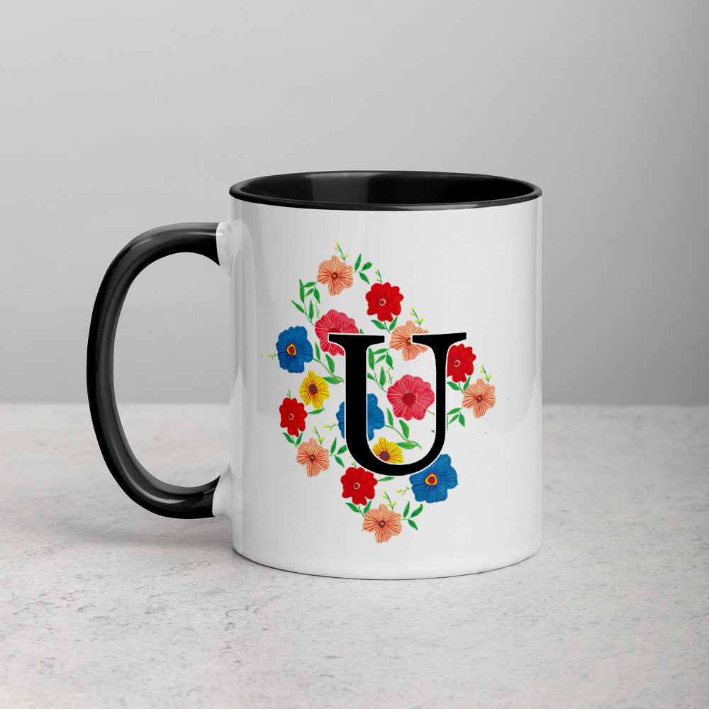 Letter U Floral Mug