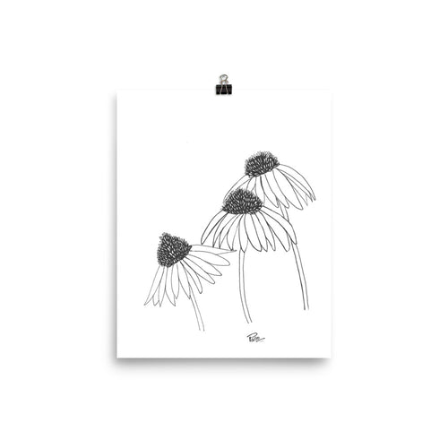 Coneflower in pen - Art Print