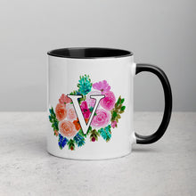 Load image into Gallery viewer, Letter V Floral Mug