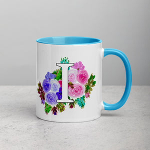 Letter I Floral Mug