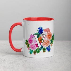 Letter V Floral Mug